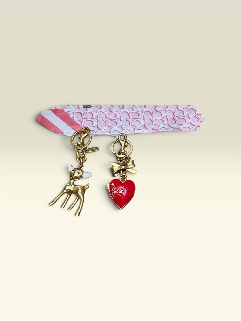 Coach Gold-Tone Deer & Red Heart Charm Keychain Set